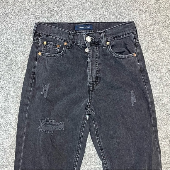 Aeropostale 90’s Baggy Jeans Womens Size 4 Black Button Fly Mid Rise Distressed - Picture 2 of 10